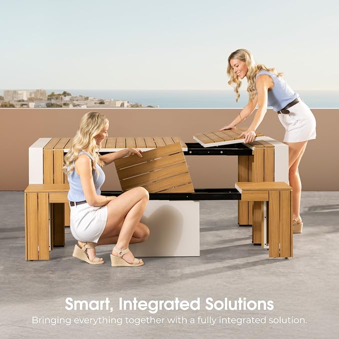 Transformer Table - Extendable Outdoor Dining Set up to 12, Expandable Patio Table, Weather-Resistant Patio Furniture, Space-Saving Sturdy Outdoor Table, Light Oak, Natural (Table Only)