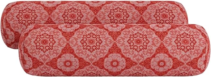 RSH DECOR: Outdura Neck Roll Pillows Set of 2 | 20” x 6” | Outdoor Bolster for Patio, Deck, Porch, or Poolside Furniture | Water & Fade-Resistant | Made in USA (Ayorline Flamin)