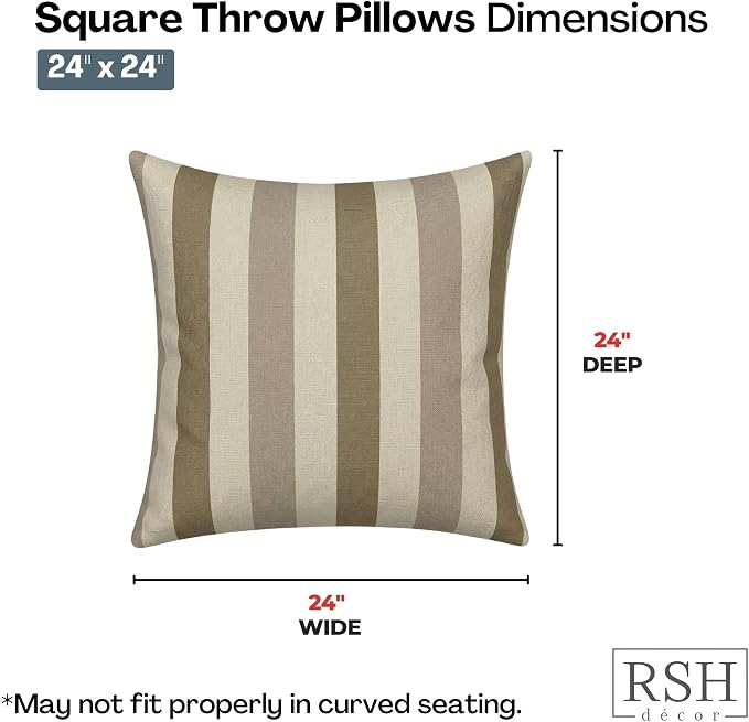 RSH DECOR: Sunbrella Square Throw Pillows Set of 2 | 24" x 24" | Water and Fade-Resistant Performance Fabric | Outdoor Pillow Covers with Down-Alternative Inserts | Made in USA (Portico Sparrow)