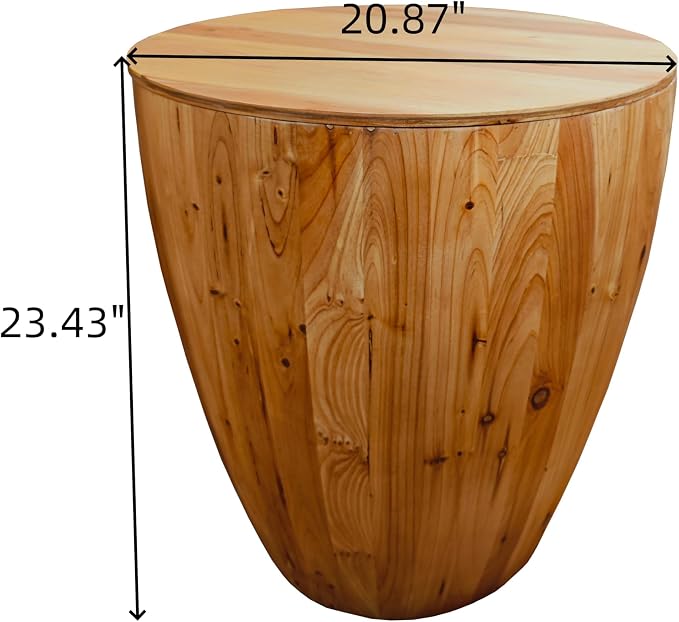 20.87" Vintage Wood Drum Coffee Table, Wood Round Coffee Table with Storage, Drum Side Table End Table Bucket Shaped Coffee Tables Small Center Table for Living Room, No Need Assembly