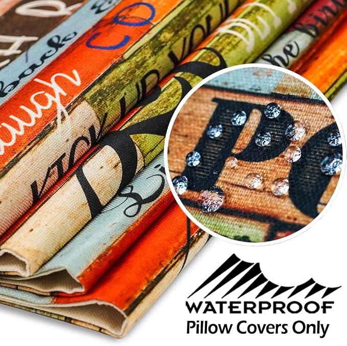 JOJOGOGO Patio Decor Outdoor Porch Pillow Covers 18x18 Waterproof, Set of 4 | No Inserts, Porch Pillows Outdoor Waterproof, Outdoor Patio Furniture Pillows, Colorful Porch Pillows, Weather Resistant