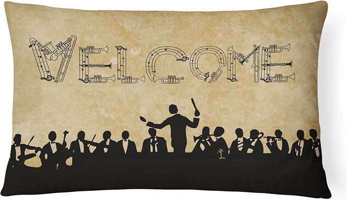 Caroline's Treasures SB3071PW1216 Welcome Symphony Canvas Fabric Decorative Pillow Machine Washable, Indoor Outdoor Decorative Pillow for Couch, Bed or Patio, 12HX16W