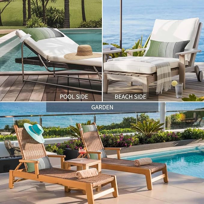 Sage Green Gray Ombre Outdoor Pillows for Chaise Lounge Chair Beach Headrest Pillow Set of 2 Waterproof Lumbar Pillows with InsertVintage Country Wooden Recliner Neck Pillow for Patio Pool 12"x20"