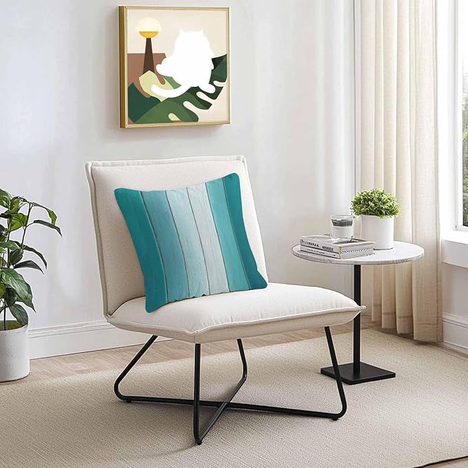 Throw Pillow Covers 18x18 Inch Set of 2, Aqua Ombre Waterproof Outdoor Cushion Covers, Vintage Country Wooden Decorative Pillowcases for Couch, Sofa, Bed, Garden, Patio