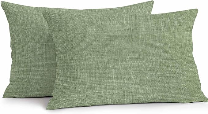 Vandarllin Outdoor Throw Pillows Covers 20x12 inch Set of 2 Waterproof Sage Green Linen Decorative Zippered Cushion Covers for Patio Furniture, Farmhouse Pure Color Lumbar Pillowcases