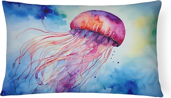 Caroline's Treasures DAC2792PW1216 Jellyfish Throw Pillow Machine Washable, Indoor Outdoor Decorative Pillow for Couch, Bed or Patio, 12HX16W