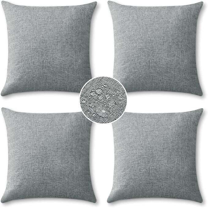 OTOSTAR Pack of 4 Outdoor Throw Pillow Covers 18 x 18 Inch Garden Decorative Waterproof Pillow Covers Square Outdoor Pillowcases Patio Cushion Case Pillows for Couch Tent Park Sofa Decor (Light Grey)