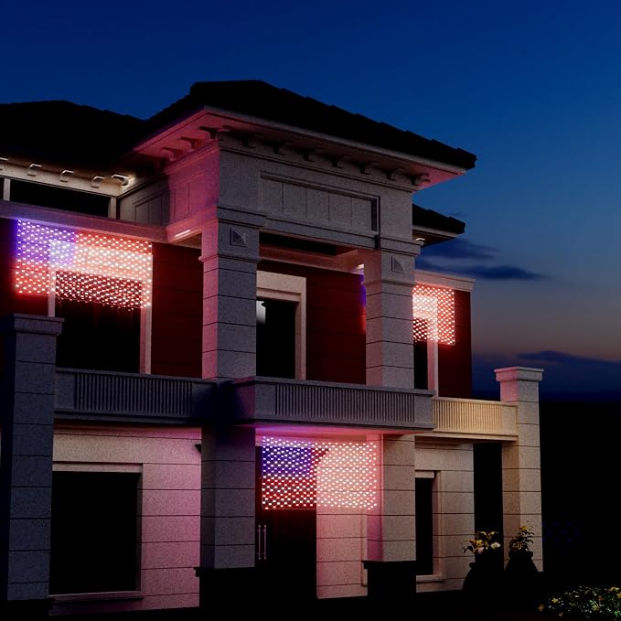 Leisure world American Flag Lights – 384 Super Bright LEDs, Waterproof USA Flag Decoration for 250th Anniversary, Independence Day (July 4th), Memorial Day, Christmas & Holiday Party