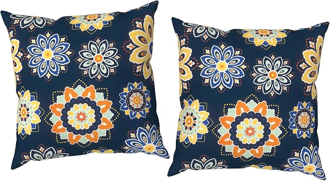 Outdoor Throw Pillow Covers 18x18 Inch, Decorative Pillow Covers for Patio Furniture, Bloom Medallion‌Cobalt Modern Cushion Cases for Garden Couch Home Sofa, Pack of 2