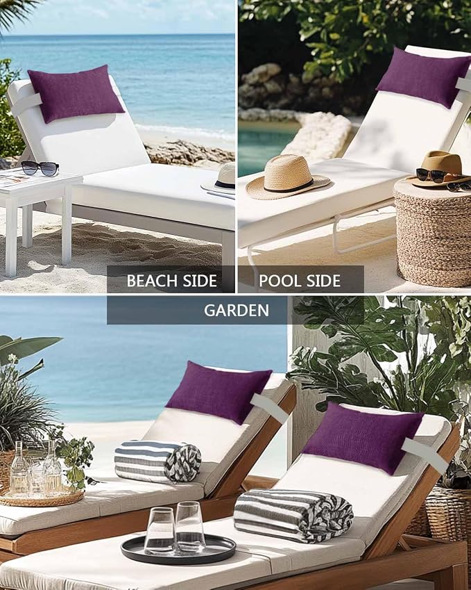 Outdoor Pillow for Chaise Lounge Chair Purple Rustic Vintage Burlap Texture Outdoor Pillows Waterproof with Adjustable Strap Headrest Lumbar Pillows for Garden Patio Furniture 2 Pack 11" x 16"