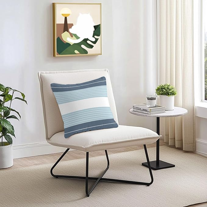 Haze Blue Aqua Stripe Outdoor Pillow Covers Waterproof, All Weather Cushion Case Set of 2, Modern Art Horizontal Striped Decorative Pillowcases for Sofa Couch Bed Decor Patio Furniture 16"x16"