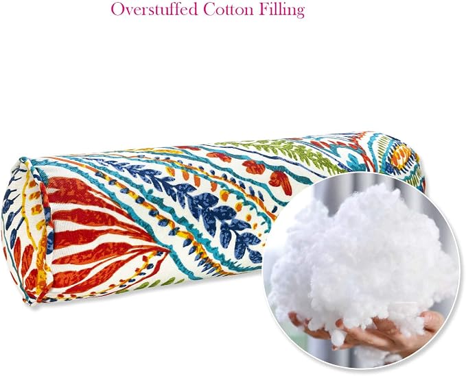 Pack of 2 Outdoor Waterproof Decorative Bolster Pillows with Inserts for Patio Furniture, 20x6 Inch Fade Resistant Patio Garden Bolster Cushions for Couch Bed Sofa, Paisley Multi