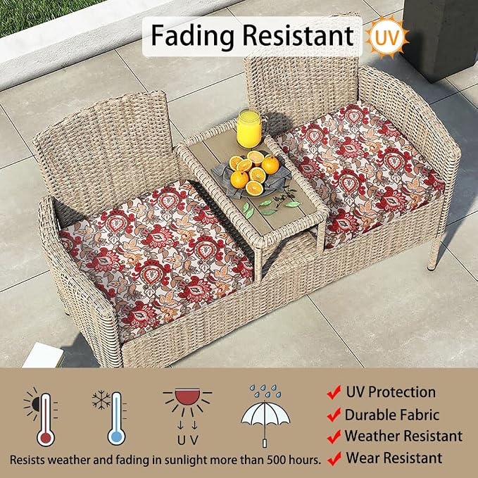 Magpie Fabrics Indoor Outdoor Cushion Cover Replacement 2 Pack, NO Insert! Water Repellent Slipcover with Ties Decor for Patio Garden Chair Seat Sofa Bench Wicker(Floral Red Orange, 22x20x4 Inch)