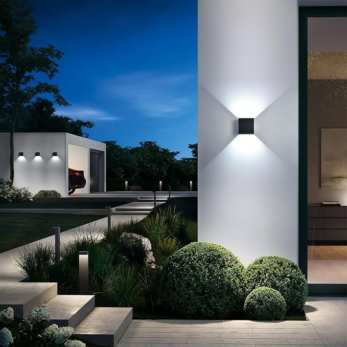 Mille Lucciole 2 Pack LED 20W Outdoor Sconce Wall Lights Interior/Exterior Up and Down Lights IP65 Waterproof Sconce Outdoor Lighting Fixtures Square Aluminum Wall Mount Light Black 6500K Cold Lights