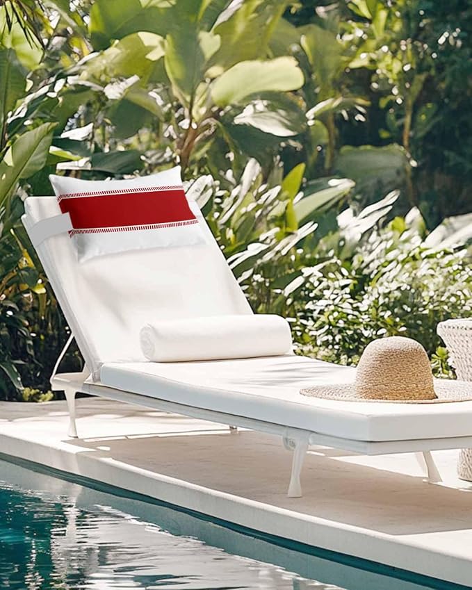 Pack of 2 Outdoor Lumbar Cushions with Inserts, Red Striped Geometric Abstract Pattern Waterproof Fluffy Fade Body Pillows, Patio Furniture Pillow for Home Balcony Garden Decor 11x16IN
