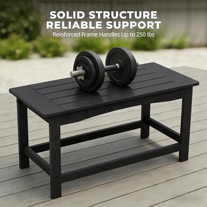Outdoor Coffee Table, 35.4" x 17.5" All Weather Rectangle Patio Coffee Side Table for Garden Lawn Porch Poolside Balcony (Black)
