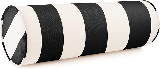 Sunbrella Cabana Stripe White/Black Zippered Neck Roll Bolster (Set of 2)
