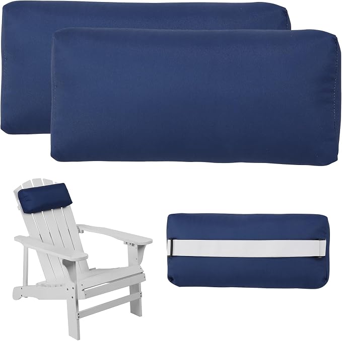 Headrest Pillow for Patio Chaise Lounge Chair, Outdoor Chaise Pillows with Adjustable Elastic Stripe Head Resting Pillows for Recliner Office Chair, Dark Blue 2 Pack