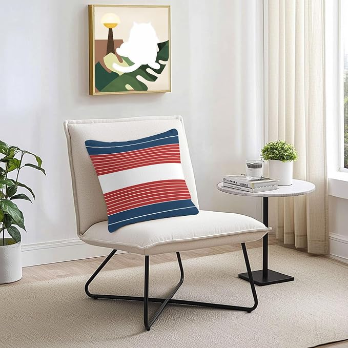 Navy Blue Red Stripe Outdoor Pillow Covers Waterproof, All Weather Cushion Case Set of 2, Modern Art Horizontal Striped Decorative Pillowcases for Sofa Couch Bed Decor Patio Furniture 16"x16"