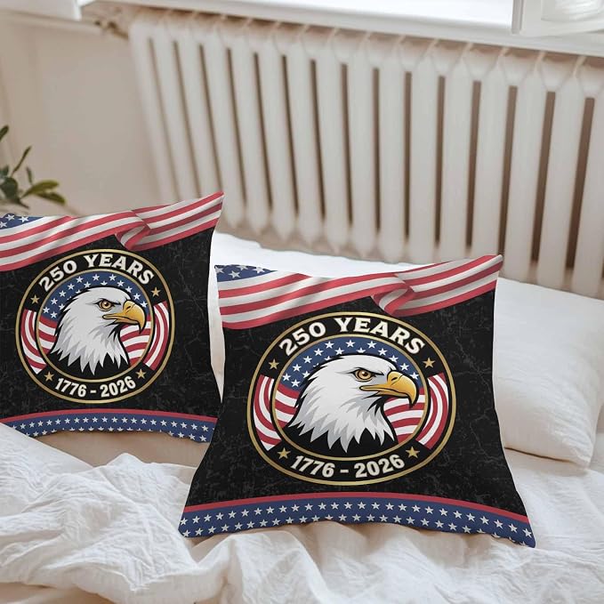 250 Year Anniversary Outdoor Waterproof Throw Pillow Covers 16x16 Set of 2, Independence Day Eagle USA Flag Decorative Pillowcases Cushion Pillowcase for Couch Sofa Patio Outside Pillow Protector