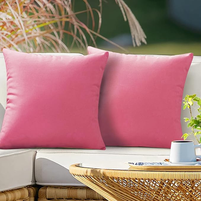 VAKADO Outdoor Waterproof Throw Pillow Covers 22X22 Set of 2 Decorative Hot Pink Patio Furniture Cushion Cases Outside Decor for Couch Garden Bench Porch