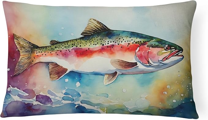 Caroline's Treasures DAC2815PW1216 Rainbow Trout Throw Pillow Machine Washable, Indoor Outdoor Decorative Pillow for Couch, Bed or Patio, 12HX16W
