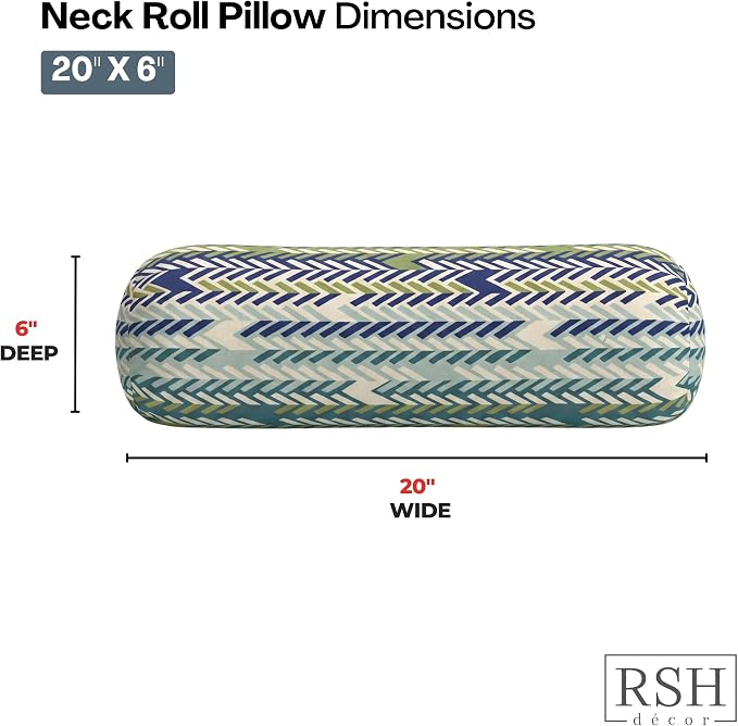 RSH DECOR: Sunbrella Neck Roll Pillows Set of 2 | 20” x 6” | Outdoor Bolster for Patio, Deck, Porch, or Poolside Furniture | Water & Fade-Resistant | Made in USA (Escape Sky)