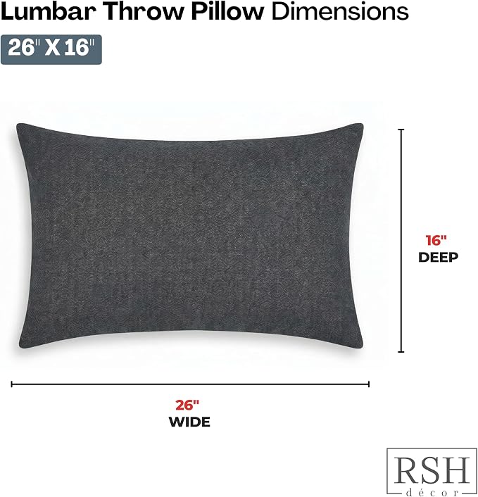 RSH DECOR Sunbrella Outdoor Lumbar Throw Pillows Set of 4, 26x16, Lumbar Pillow Covers, Water-Resistant, Fade-Resistant Fabric, Zippered, Includes Inserts, Made in USA (Sancy Denim)