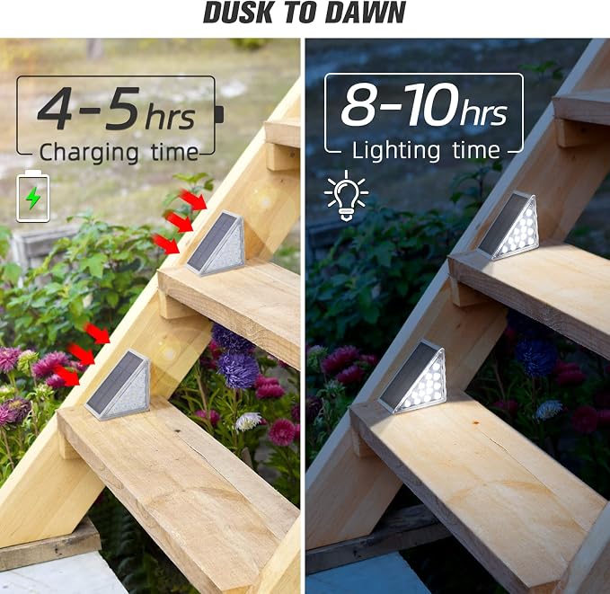 Solar Step Lights,6 Pack Cool White Solar Stair Lights Outdoor Waterproof IP67 Auto On Off,Solar Lights for Steps,Stair,Patio,Yard,Porch,Front Door,Sidewalk,Deck Decor