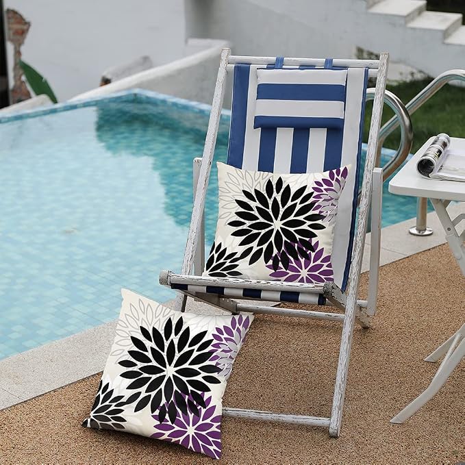 DFXSZ Outdoor Waterproof Pillow Covers 16x16 Set of 2 Black Purple Flower | Spring Summer Waterproof Flower Throw Pillowcases（No Inserts）Outdoor Decor for Patio Funiture Garden Polyester Covers
