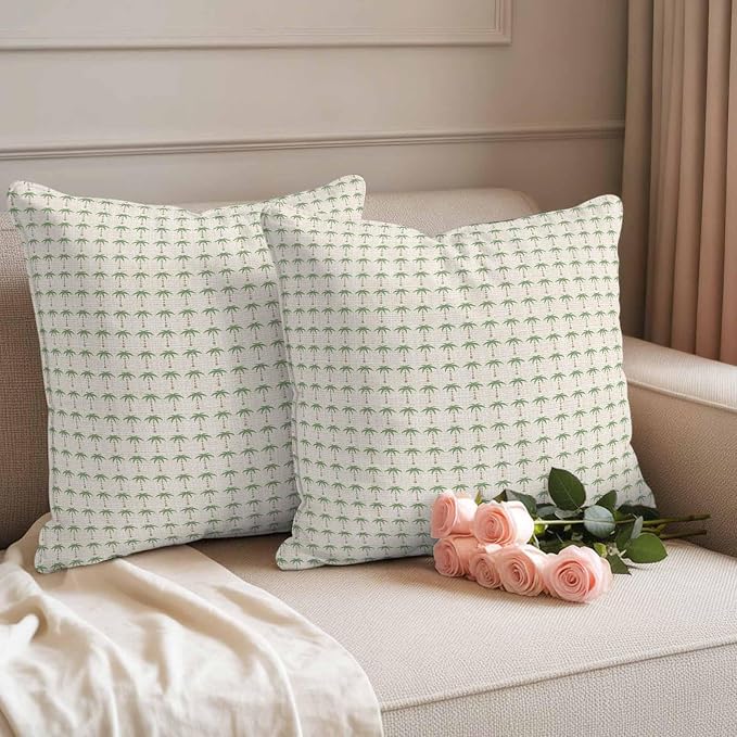 Palm Trees Outdoor Pillow Covers 26"x26" Set of 2, Summer Country Nautical Coastal Beach Ocean Green Tree Waterproof Throw Pillow Covers for Patio Furniture, Decorative Cushion Covers for Porch