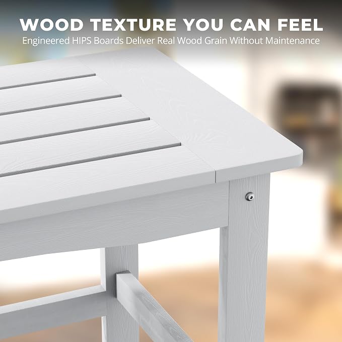 White Outdoor Coffee Table for Patio 35.4 x 17.5 x 16.1 Poly Lumber | 250 lb All-Weather HIPS Rectangle Patio Table, Stainless Steel Hardware, 1-Year Warranty for Deck Balcony Porch Poolside