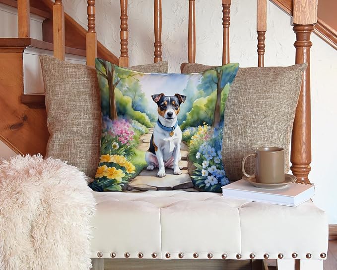 Caroline's Treasures Jack Russell Terrier Spring Path Throw Pillow Machine Washable, Indoor Outdoor Decorative Pillow for Couch, Bed or Patio, 14Hx14W