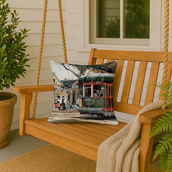Caroline's Treasures 8108PW1414 New Orleans Street Car Fabric Decorative Pillow Machine Washable, Indoor Outdoor Decorative Pillow for Couch, Bed or Patio, 14Hx14W