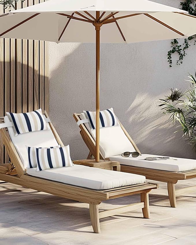 Pack of 4 Outdoor Lumbar Pillow Covers 12x20 Inch, Beige Navy Blue Striped Waterproof Throw Pillow Covers Set, Farmhouse Stripe Art Indoor&Outdoor Decorative Cushion Cases for Patio Porch Beach