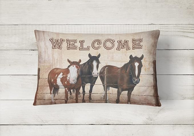 Caroline's Treasures SB3059PW1216 Welcome Mat with Horses Canvas Fabric Decorative Pillow 100% Machine Washable Pillow, Indoor or Outdoor Decorative Throw Pillow for Couch, Bed or Patio
