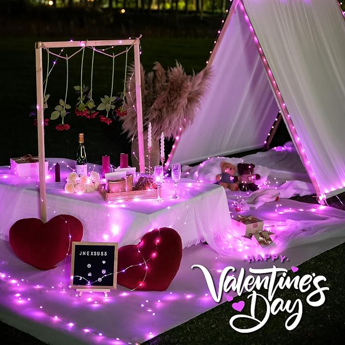 JMEXSUSS 4 Pack Solar Fairy Lights, 33ft 100 LED Pink Solar Lights Outdoor | Outdoor Waterproof, 8 Modes Copper Wire Solar String Lights for Yard Patio Garden Party Wedding Christmas Decorations