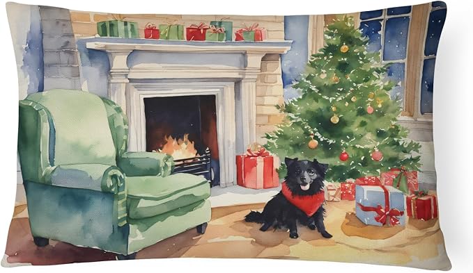 Caroline's Treasures DAC2739PW1216 Schipperke Cozy Christmas Throw Pillow Machine Washable, Indoor Outdoor Decorative Pillow for Couch, Bed or Patio, 12HX16W