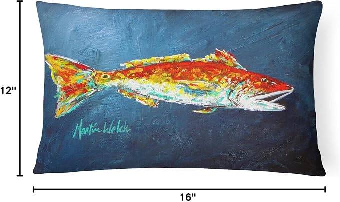 Caroline's Treasures MW1093PW1216 Fish - Red Fish Red for Jarett Canvas Fabric Decorative Pillow Machine Washable, Indoor Outdoor Decorative Pillow for Couch, Bed or Patio, 12HX16W