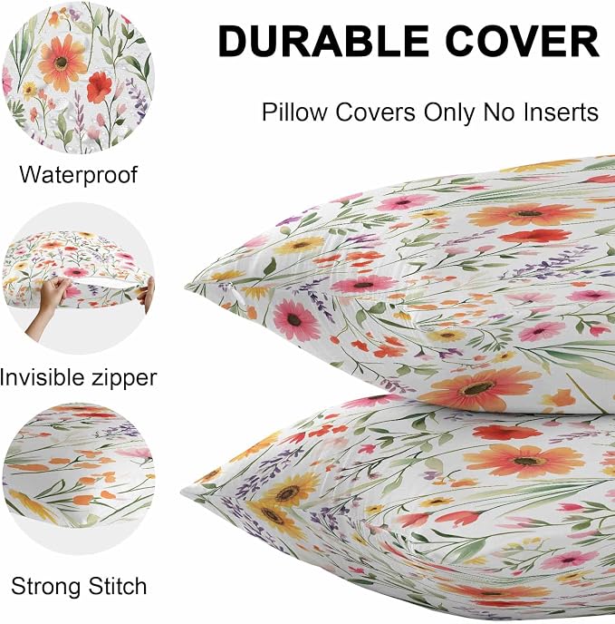 Spring Outdoor Throw Pillow Cover Watercolor Flower Leaves Waterproof Cushion Covers 2 Pack Pillow Cases Home Decoration for Patio Garden Couch Sofa,Garden Floral Art
