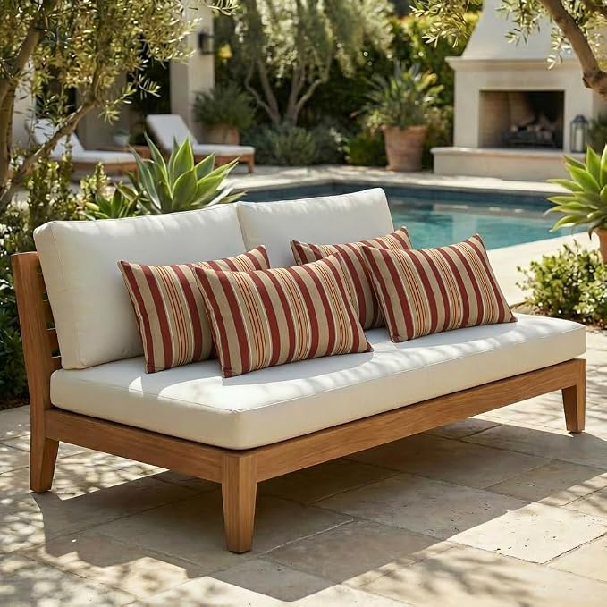 RSH DECOR: Outdura Lumbar Throw Pillows Set of 4 | 20" x 12" | Water and Fade-Resistant Performance Fabric | Outdoor Pillow Covers with Down-Alternative Inserts | Made in USA (Soulmate Crimson)