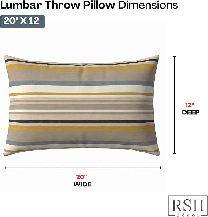 RSH DECOR: Sunbrella Lumbar Throw Pillows Set of 2 | 20" x 12" | Water and Fade-Resistant Performance Fabric | Outdoor Pillow Covers with Down-Alternative Inserts | Made in USA (Edition Gleam)