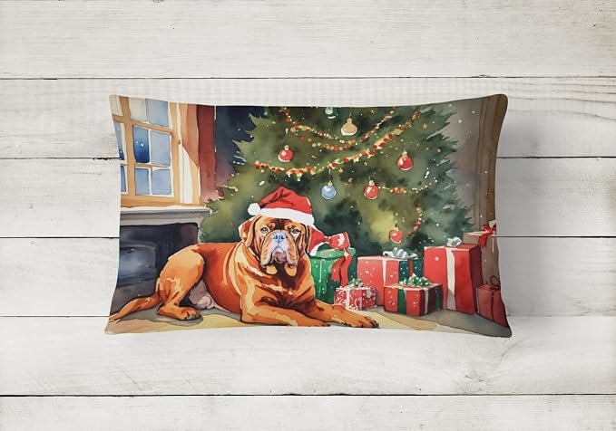 Caroline's Treasures DAC2648PW1216 Dogue de Bordeaux Cozy Christmas Throw Pillow Machine Washable, Indoor Outdoor Decorative Pillow for Couch, Bed or Patio, 12HX16W