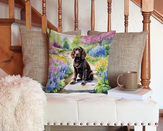 Caroline's Treasures Boykin Spaniel Spring Path Throw Pillow Machine Washable, Indoor Outdoor Decorative Pillow for Couch, Bed or Patio, 14Hx14W