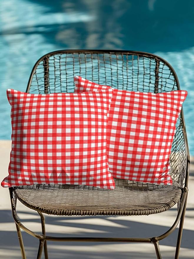 Outdoor Waterproof Throw Pillows Country Red Buffalo Plaid Patio Pillows Pack of 2,Decorative Pillow Covers with Insert,Pillow Cushion Case for Garden Couch Sofa Classic Gingham Check