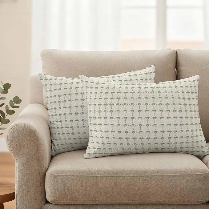Palm Trees Outdoor Pillow Covers 20"x12" Set of 2, Summer Country Nautical Coastal Beach Ocean Green Tree Waterproof Throw Pillow Covers for Patio Furniture, Decorative Cushion Covers for Porch