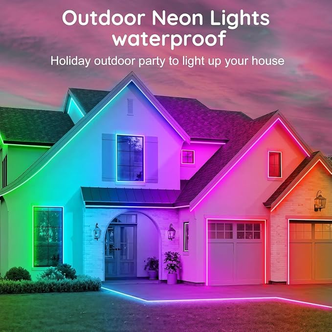 RCUICA 100FT LED Neon Rope Lights Waterproof with Smart App Control Remote,DIY Scene Modes,Music Sync hronization,Eaves Lights for Garden Decor,Deck,Christmas