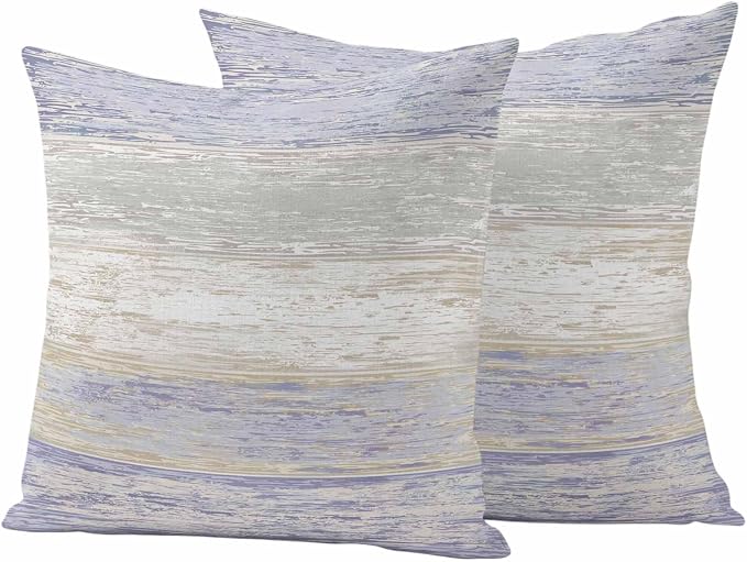 Outdoor Waterproof Throw Pillow Covers, Vintage Purple Grey Decorative Pillow Cases, Farmhouse Barn Wooden Striped Couch Pillow Protector Patio Sofa Cushion Covers Replacement 18"x18" 2 Pack