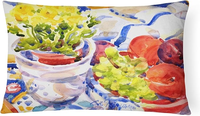 Caroline's Treasures 6037PW1216 Apples, Plums and Grapes with Flowers Canvas Fabric Decorative Pillow Machine Washable, Indoor Outdoor Decorative Pillow for Couch, Bed or Patio, 12HX16W