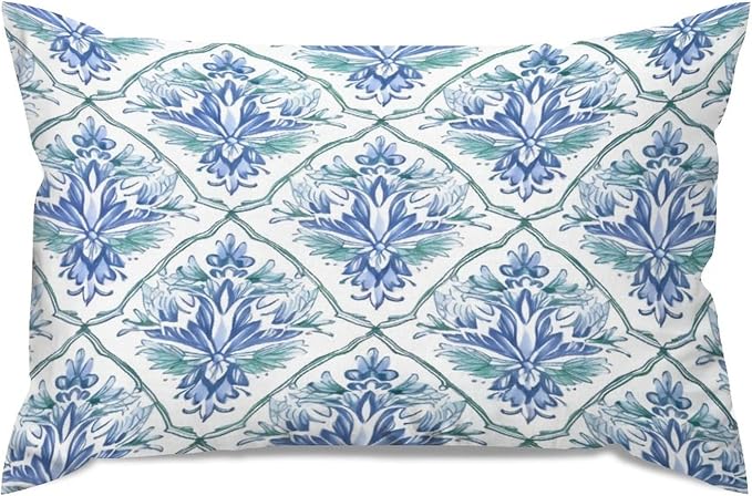 Set of 2 Blue and Green Floral Pattern Pillow Cases 12x18in Cushion Covers Farmhouse Pillows Covers for Couch Living Room Office Soft Rectangle Accent Pillowcase for Kids